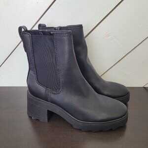 NWT Zodiac Teresa Chelsea Black Ankle Boots Size 9.5 Womens Faux Leather Chunky